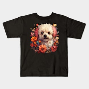 Bichon Frise Dog Floral Kids T-Shirt